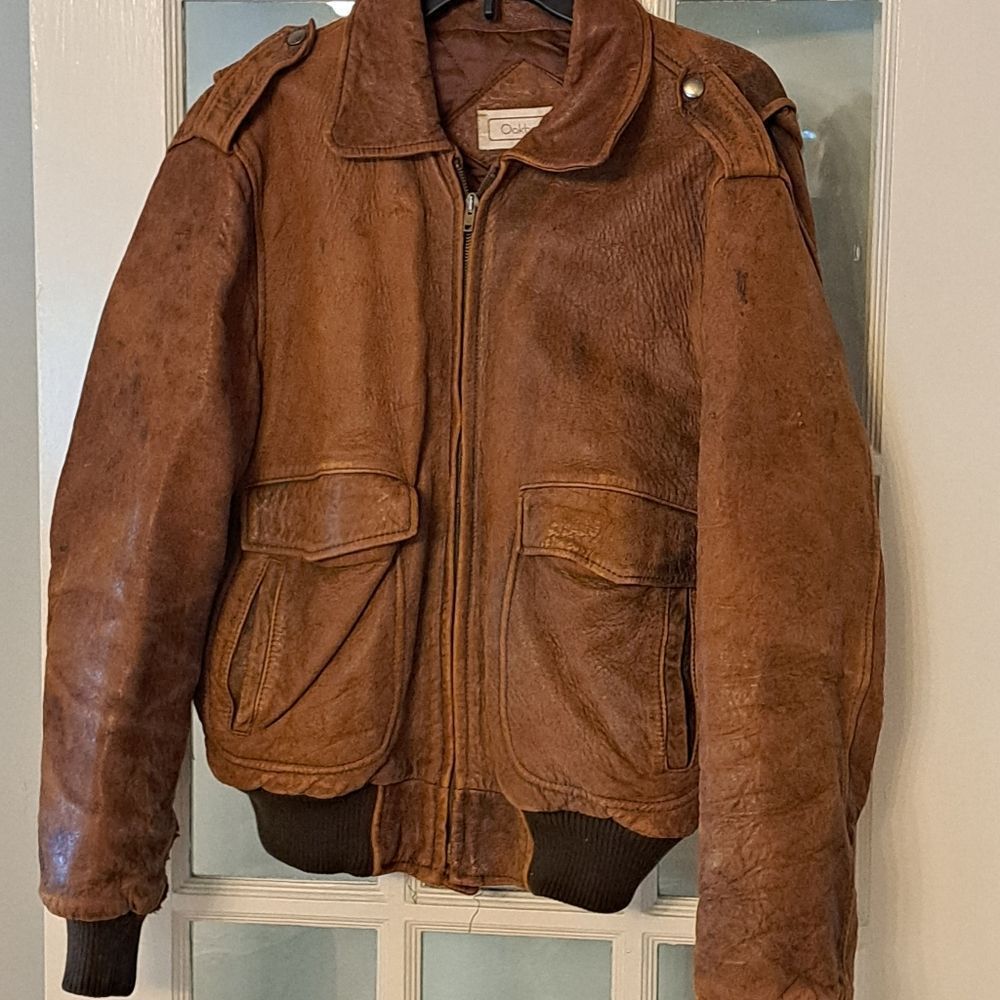 VINTAGE Oakbrook Brown Leather Jacket, Size 42